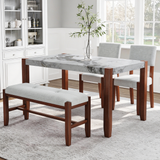 4-Piece Dining Set, Faux Marble Table with 2 Upholstered Chairs & 1 Bench with Rubber Wood Legs for Living Room, Dining Room