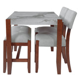 4-Piece Dining Set, Faux Marble Table with 2 Upholstered Chairs & 1 Bench with Rubber Wood Legs for Living Room, Dining Room
