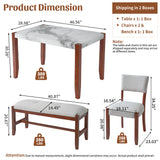 4-Piece Dining Set, Faux Marble Table with 2 Upholstered Chairs & 1 Bench with Rubber Wood Legs for Living Room, Dining Room