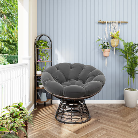 360° Swivel Accent Chair Ergonomic Wicker Papasan Chair Leisure Chair with Soft Cushion