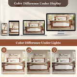 King Size Classic Upholstered Platform Bed Frame with Curved Headboard & Footboard, Four Poster Bed with Nailhead Trim, Walnut