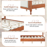 King Size Classic Upholstered Platform Bed Frame with Curved Headboard & Footboard, Four Poster Bed with Nailhead Trim, Walnut