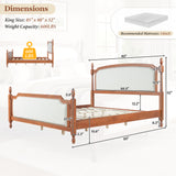 King Size Classic Upholstered Platform Bed Frame with Curved Headboard & Footboard, Four Poster Bed with Nailhead Trim, Walnut