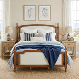 King Size Classic Upholstered Platform Bed Frame with Curved Headboard & Footboard, Four Poster Bed with Nailhead Trim, Walnut