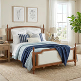 King Size Classic Upholstered Platform Bed Frame with Curved Headboard & Footboard, Four Poster Bed with Nailhead Trim, Walnut