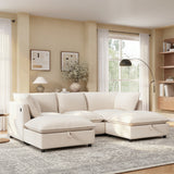 98" Modular Sectional Sofa, U-Shaped Cloud Couch with Movable Storage Ottoman, Fold-down Backrest Table & Charing Ports