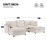 98" Modular Sectional Sofa, U-Shaped Cloud Couch with Movable Storage Ottoman, Fold-down Backrest Table & Charing Ports