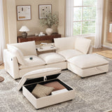 98" Modular Sectional Sofa, U-Shaped Cloud Couch with Movable Storage Ottoman, Fold-down Backrest Table & Charing Ports