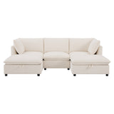 98" Modular Sectional Sofa, U-Shaped Cloud Couch with Movable Storage Ottoman, Fold-down Backrest Table & Charing Ports