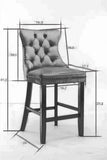 Set of 2 Velvet Upholstered Barstools, Bar Chairs with Wood Legs & Chrome Nailhead Trim for Kitchen Island, Living Room