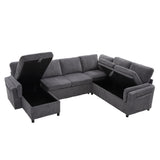 Convertible Sofa Bed Pull Out Sleeper Sofa U-shaped Sectional Sofa with Reversible Chaise, USB Ports & Storage