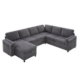 Convertible Sofa Bed Pull Out Sleeper Sofa U-shaped Sectional Sofa with Reversible Chaise, USB Ports & Storage