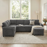 Convertible Sofa Bed Pull Out Sleeper Sofa U-shaped Sectional Sofa with Reversible Chaise, USB Ports & Storage