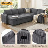 Convertible Sofa Bed Pull Out Sleeper Sofa U-shaped Sectional Sofa with Reversible Chaise, USB Ports & Storage