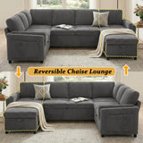Convertible Sofa Bed Pull Out Sleeper Sofa U-shaped Sectional Sofa with Reversible Chaise, USB Ports & Storage