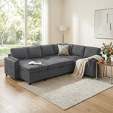 Convertible Sofa Bed Pull Out Sleeper Sofa U-shaped Sectional Sofa with Reversible Chaise, USB Ports & Storage