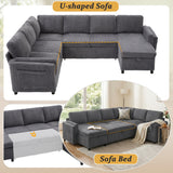 Convertible Sofa Bed Pull Out Sleeper Sofa U-shaped Sectional Sofa with Reversible Chaise, USB Ports & Storage