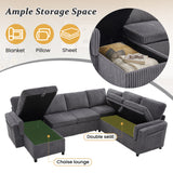 Convertible Sofa Bed Pull Out Sleeper Sofa U-shaped Sectional Sofa with Reversible Chaise, USB Ports & Storage