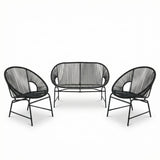 3pcs Patio Chair Set Outdoor Conversation Chat Set Garden Seating Group with Weather-resistant Rattan & Iron Frame