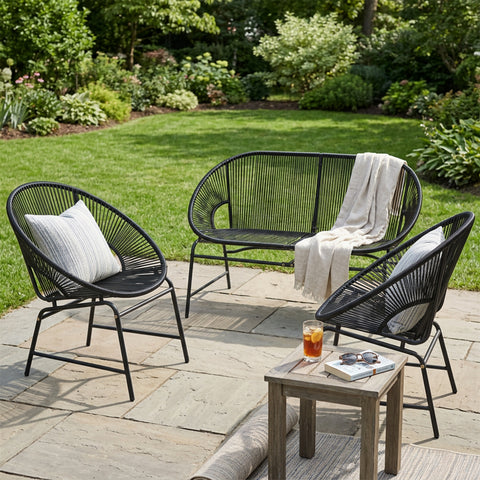 3pcs Patio Chair Set Outdoor Conversation Chat Set Garden Seating Group with Weather-resistant Rattan & Iron Frame