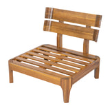 Outdoor Acacia Wood Club Chair with Beige Cushions, Teak Finish Patio Accent Chair for Patio & Garden