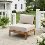 Outdoor Acacia Wood Club Chair with Beige Cushions, Teak Finish Patio Accent Chair for Patio & Garden