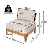Outdoor Acacia Wood Club Chair with Beige Cushions, Teak Finish Patio Accent Chair for Patio & Garden