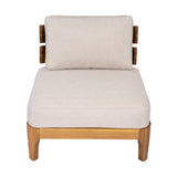 Outdoor Acacia Wood Club Chair with Beige Cushions, Teak Finish Patio Accent Chair for Patio & Garden