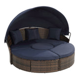 Outdoor Chaise Lounge Patio Daybed Canopy Sofa Bed Seating Set with Cushion & Lift Coffee Table