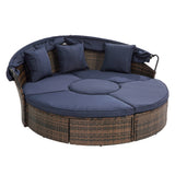 Outdoor Chaise Lounge Patio Daybed Canopy Sofa Bed Seating Set with Cushion & Lift Coffee Table
