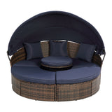 Outdoor Chaise Lounge Patio Daybed Canopy Sofa Bed Seating Set with Cushion & Lift Coffee Table