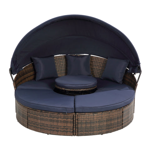 Outdoor Chaise Lounge Patio Daybed Canopy Sofa Bed Seating Set with Cushion & Lift Coffee Table