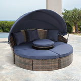 Outdoor Chaise Lounge Patio Daybed Canopy Sofa Bed Seating Set with Cushion & Lift Coffee Table