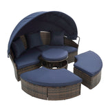 Outdoor Chaise Lounge Patio Daybed Canopy Sofa Bed Seating Set with Cushion & Lift Coffee Table