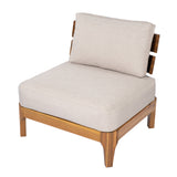Outdoor 4-Piece Patio Conversation Set, Acacia Wood Sofa Set with Beige Cushions & Bench for Garden, Backyard & Balcony