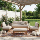 Outdoor 4-Piece Patio Conversation Set, Acacia Wood Sofa Set with Beige Cushions & Bench for Garden, Backyard & Balcony