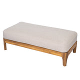 Outdoor 4-Piece Patio Conversation Set, Acacia Wood Sofa Set with Beige Cushions & Bench for Garden, Backyard & Balcony