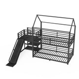 Twin Metal House Bunk Bed with Storage Stairs and Slide, Heavy-Duty Bed Frame with Safety Rails