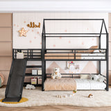 Twin Metal House Bunk Bed with Storage Stairs and Slide, Heavy-Duty Bed Frame with Safety Rails