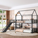 Twin Metal House Bunk Bed with Storage Stairs and Slide, Heavy-Duty Bed Frame with Safety Rails
