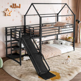 Twin Metal House Bunk Bed with Storage Stairs and Slide, Heavy-Duty Bed Frame with Safety Rails