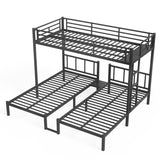 Metal Triple Twin Bunk Bed, Detachable 3-in-1 Design, Integrated Shelf & Middle Table, Twin XL Convertible, Black