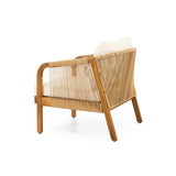 Patio Accent Chair Outdoor Club Chair Wicker Armchair Porch Leisure Chair with Cushion & Weather-Resistant Acacia Wood Frame,Brown&Beige