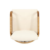 Patio Accent Chair Outdoor Club Chair Wicker Armchair Porch Leisure Chair with Cushion & Weather-Resistant Acacia Wood Frame,Brown&Beige