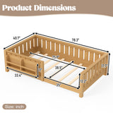 Twin Floor Bed with Built-in Bookshelf & Safety Guardrails, Low Profile Montessori Style Bed Frame