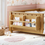 Twin Floor Bed with Built-in Bookshelf & Safety Guardrails, Low Profile Montessori Style Bed Frame