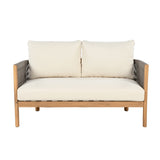 4pcs Patio Sofa Chair Set Outdoor Conversation Chat Set Garden Seating Group with Coffee Table & Water Resistant Cushion, Teak&Grey&Beige