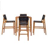 3pcs Patio Dining Set Outdoor Bar Set with Ergonomic Breathable Rope Chair & Dining Table