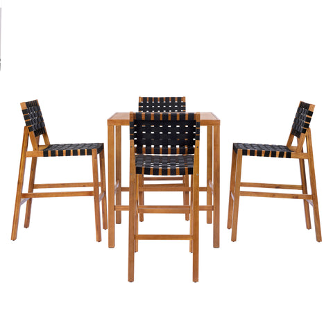 3pcs Patio Dining Set Outdoor Bar Set with Ergonomic Breathable Rope Chair & Dining Table