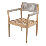 Set of 2 Acacia Wood Outdoor Dining Chairs, Armchairs with Beige Rope & Cushions for Garden, Poolside, Backyard